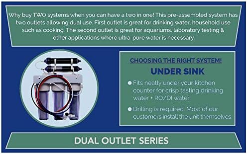 100 GPD - 6 Stage Dual Outlet Use (Drinking & 0 PPM Aquarium Reef/Deionization) Reverse Osmosis Water System (RO/DI) + Permeate Pump