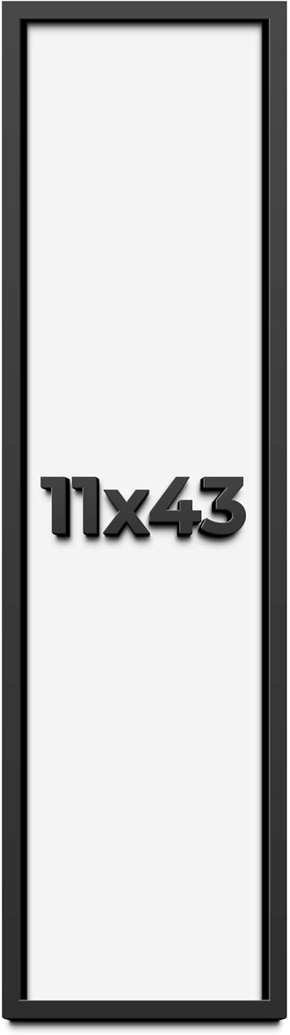 11x43 Shadow Box Frame Black | 1 Inch Deep Solid Wood Shadowbox Display Frame | UV Resistant Acrylic Plexiglass, Acid Free Backing, and Hanging Hardware | Dugan Picture Frame Style