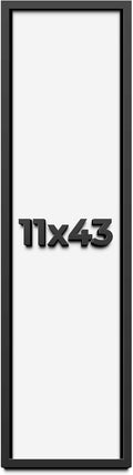 11x43 Shadow Box Frame Black | 1 Inch Deep Solid Wood Shadowbox Display Frame | UV Resistant Acrylic Plexiglass, Acid Free Backing, and Hanging Hardware | Dugan Picture Frame Style