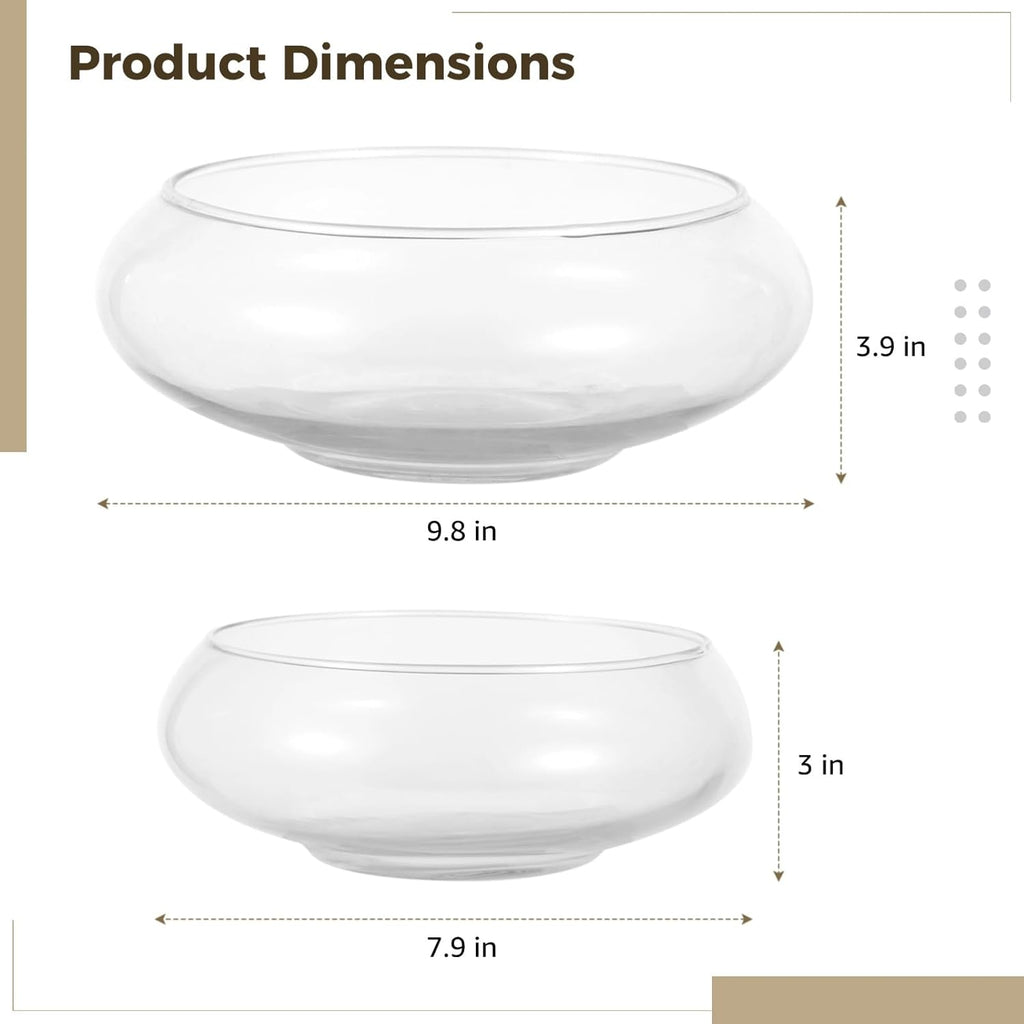 2 PCS Glass Bowl Vases, Wide Mouth Round Glass Terrarium, Hydroponic Planter, Clear Floral Container