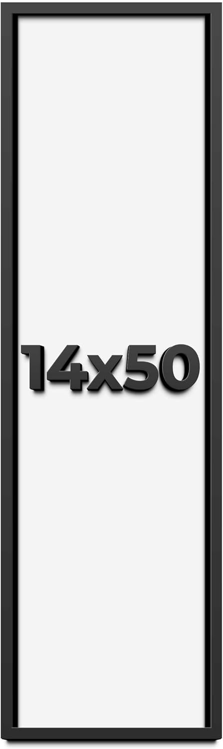 14x50 Shadow Box Frame Black | 1 Inch Deep Solid Wood Shadowbox Display Frame | UV Resistant Acrylic Plexiglass, Acid Free Backing, and Hanging Hardware | Dugan Picture Frame Style