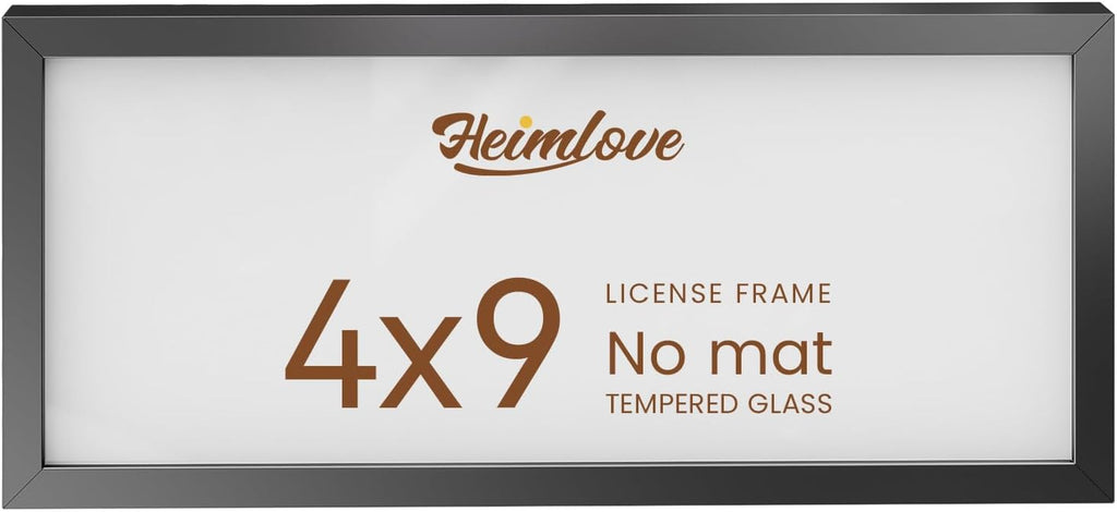 Heimlove 4x9 Aluminum Picture Frame,4 x 9 Business License Certificate with Real Glass,Tabletop Display,Mounting Horizontally or Vertically Decor for Wall-1Pack