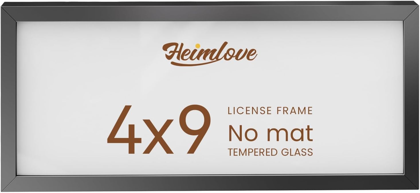 Heimlove 4x9 Aluminum Picture Frame,4 x 9 Business License Certificate with Real Glass,Tabletop Display,Mounting Horizontally or Vertically Decor for Wall-1Pack