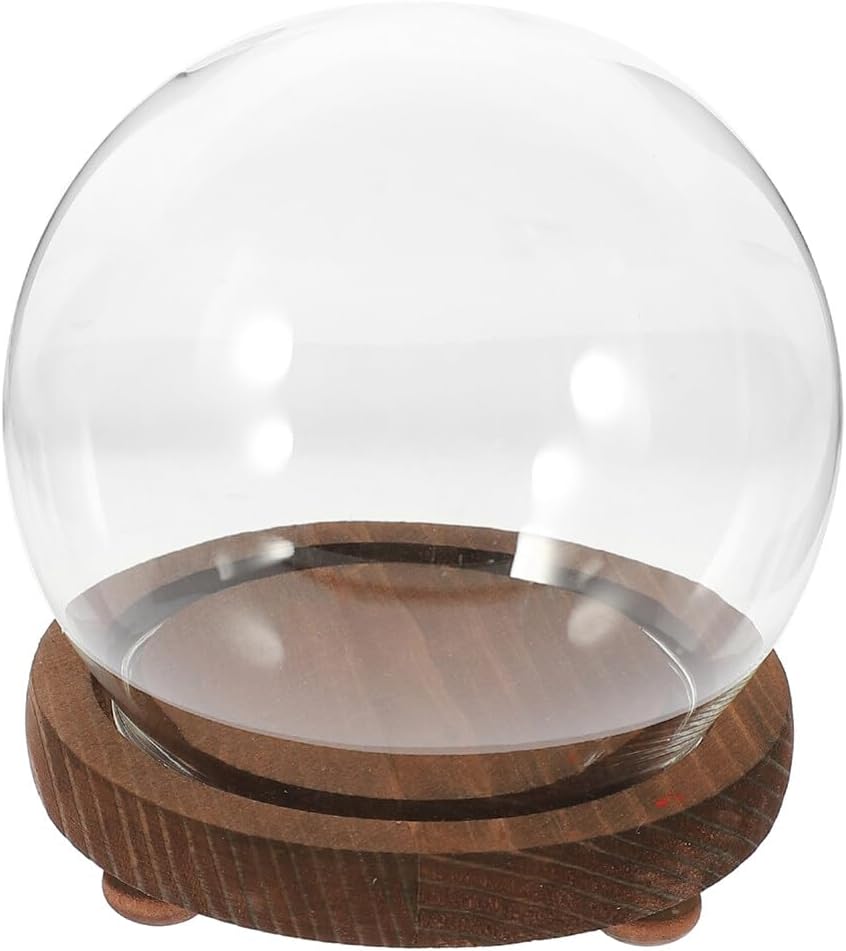 Clear Glass Cloche Display Dome Bell Jar with Wood Base Diy Snow Globe Kit Keepsake Display Case Terrarium for Preserved Plant Succulent Craft 3.9 Inch