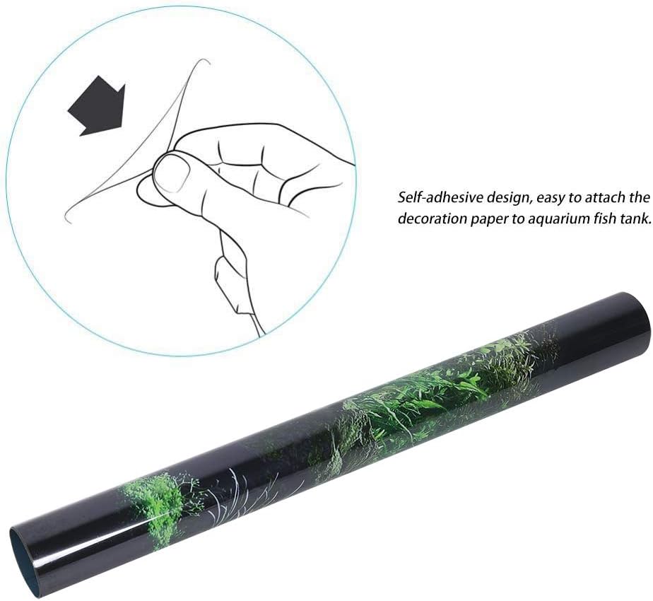 Aquarium Poster - Seafloor Water Grass Background Decoration - 3D PVC Self Adhesive Fish Wallpaper Sticker (48.0 x 18.1in)