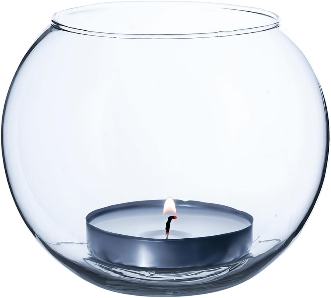 WGVI 24 Pcs Clear Glass Tea Light Votive Candle Holders, Width 3", Height 2.5", Small Globe Bubble Bowl Round Vase, Tabletop Décor Container Terrarium