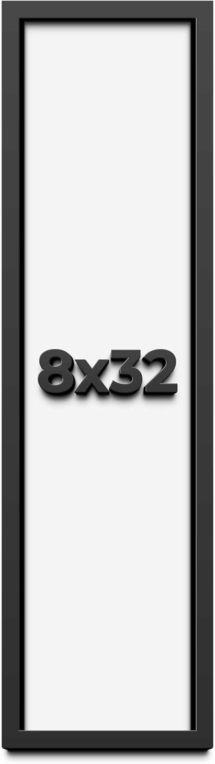 8x32 Shadow Box Frame Black | 1 Inch Deep Solid Wood Shadowbox Display Frame | UV Resistant Acrylic Plexiglass, Acid Free Backing, and Hanging Hardware | Dugan Picture Frame Style