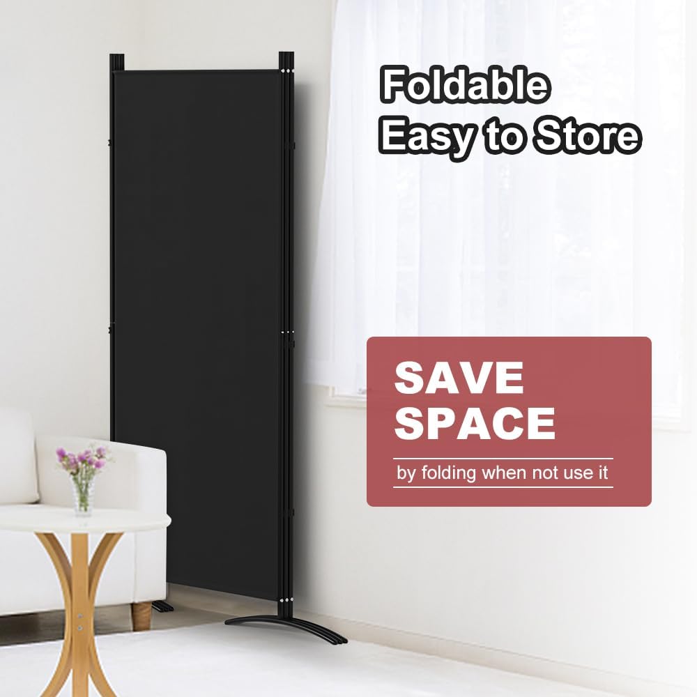 Kokorona 3 Panel Room Divider, 6FT Tall Folding Privacy Screen Wall Dividers, Portable Privacy Screen Freestanding Room Divider for Room Separation, Included - Cover Strips, Black, 102''W x 71''H