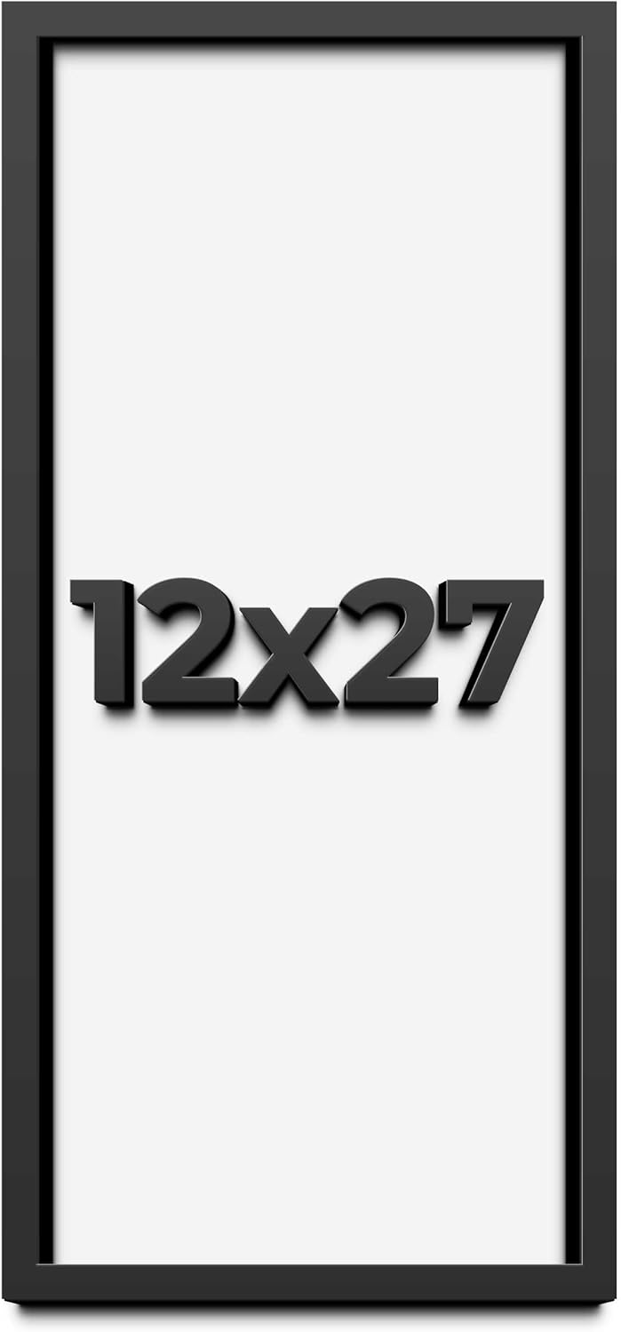 12x27 Shadow Box Frame Black | 1 Inch Deep Solid Wood Shadowbox Display Frame | UV Resistant Acrylic Plexiglass, Acid Free Backing, and Hanging Hardware | Dugan Picture Frame Style