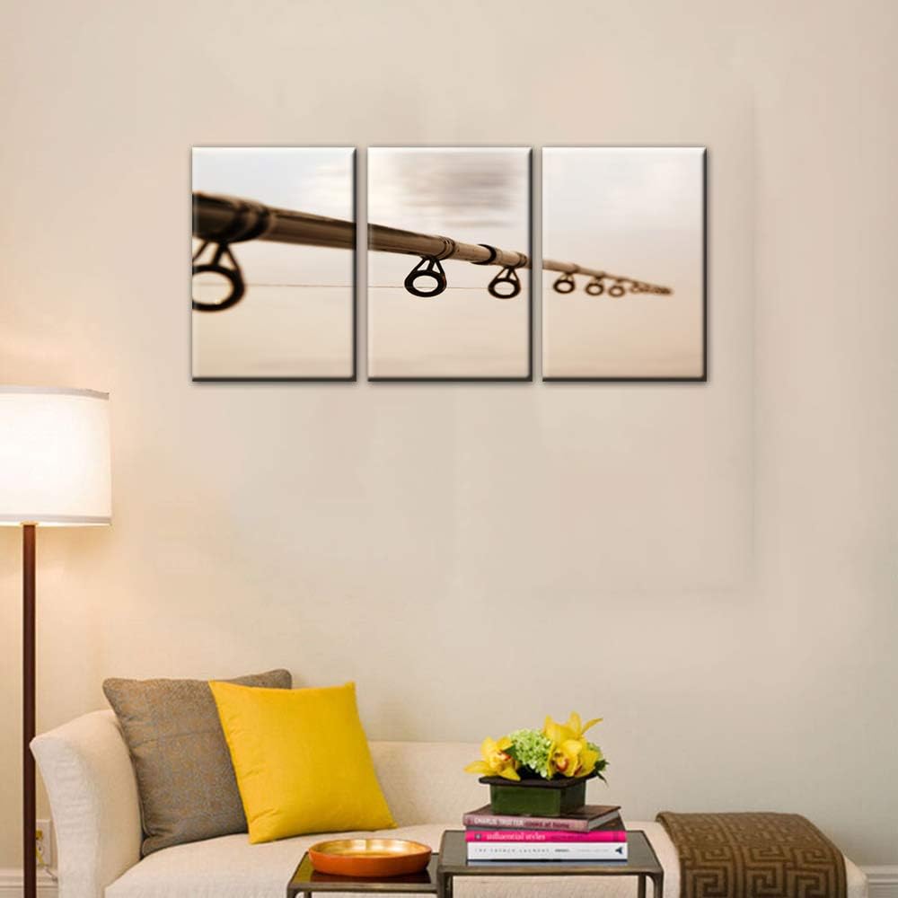 Living Room Decorations for Wall Fishing Tackle Pictures Black and White Wall Art 3 Pieces Printed on Canvas Artwork Gallery-Wrapped Vintage Paintings House Decor Framed Ready to Hang(42”WX20”H)