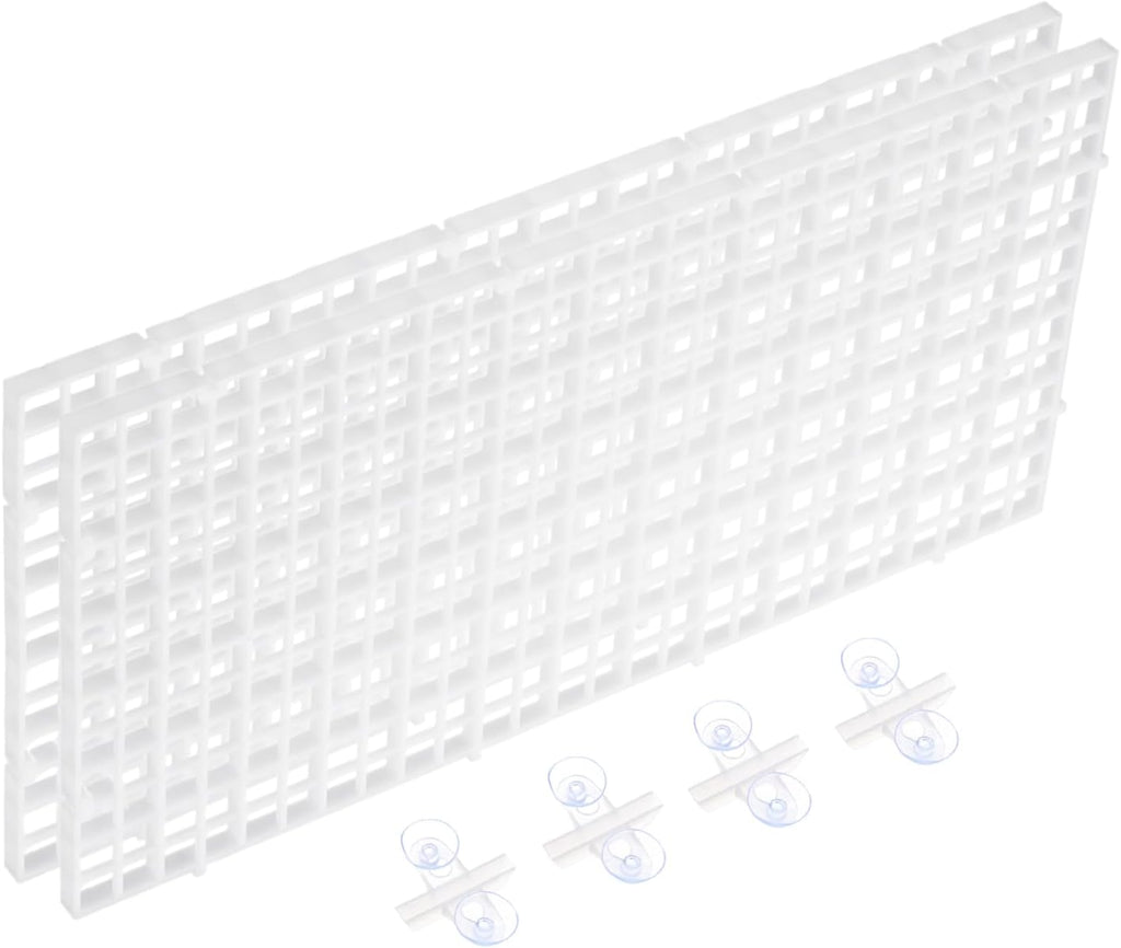 uxcell 2Pcs Aquarium Fish Tank Divider, 12x6 Inch Plastic Egg Crate Light Diffuser Grid Filter Bottom Partition Separator with Sucker Clips and Suction Cups for Aquarium, White