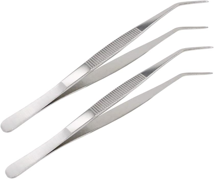 8 Inch Stainless Steel Tweezers with Curved Serrated Tip Multipurpose Forceps for Craft Repairing 2 Pack