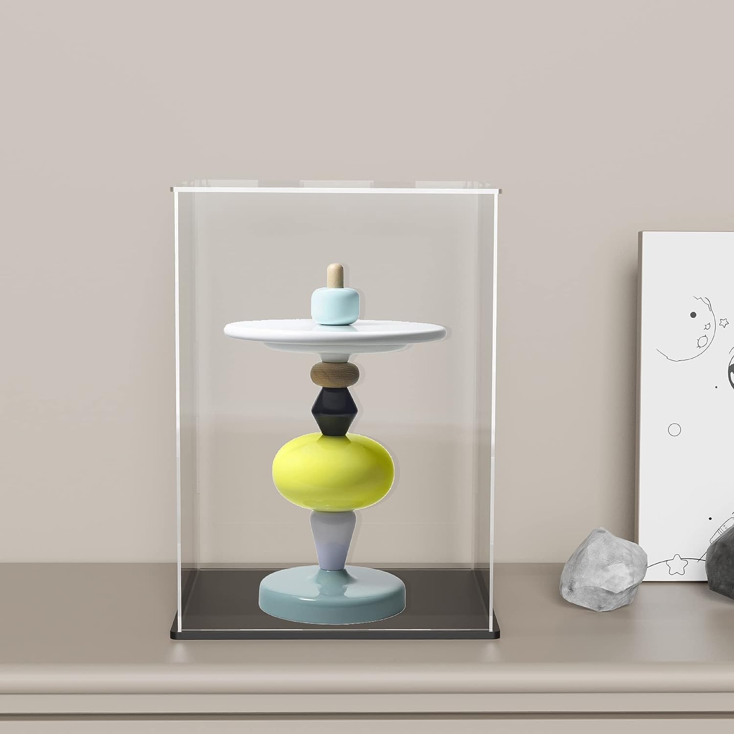 Acrylic Case for Display, Clear Acrylic Display Box with Matte Black Base, Dustproof Display Case with Lid for Collectibles, Trophy and Toys (7x7x11 inch)