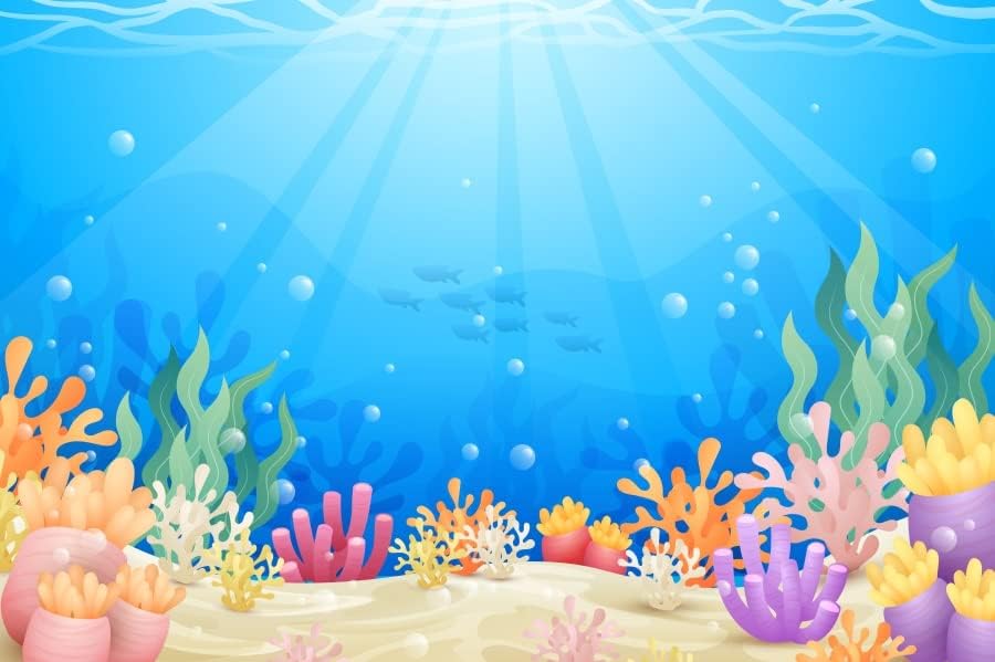 8x6FT Underwater World Landscapes Backdrop Colorful Reefs and Algae Decoration Sun Ray Ocean Photography Background Baby Kids Sea Theme Party Backdrops Baby Shower Shoot Photo Video Studio Prop