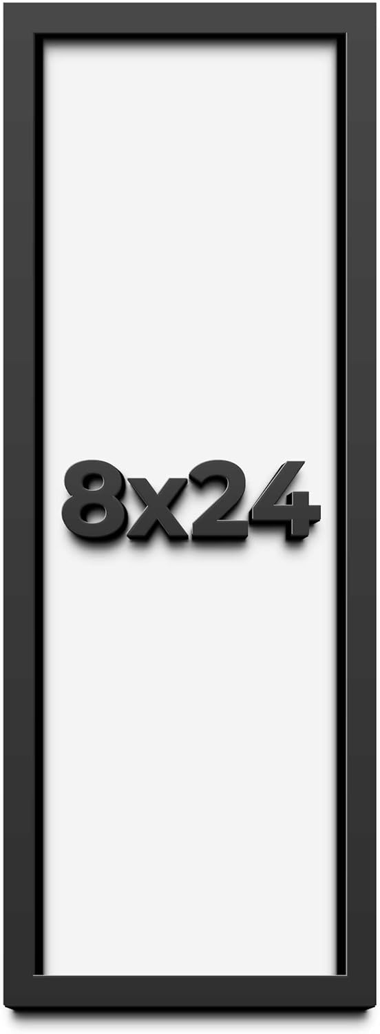 Dugan 8x24 Shadow Box Display Frame - Black, 1 Inch Deep Solid Wood, UV Resistant Acrylic Plexiglass, Acid Free Backing, Hanging Hardware