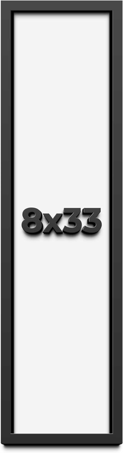 8x33 Shadow Box Frame Black | 1 Inch Deep Solid Wood Shadowbox Display Frame | UV Resistant Acrylic Plexiglass, Acid Free Backing, and Hanging Hardware | Dugan Picture Frame Style