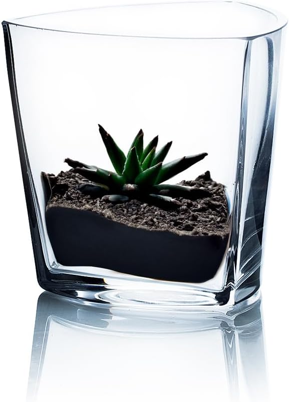 WGVI Clear Glass Tea Light Votive Candle Holder, Width 4", Height 4", Clear Round Triangular Opening, Glass Vase, Floral Container, Small Planter Terrarium, 1 Piece