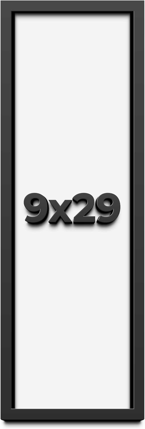 9x29 Shadow Box Frame Black | 1 Inch Deep Solid Wood Shadowbox Display | UV Resistant Acrylic Plexiglass, Acid Free Backing, and Hanging Hardware | Dugan Picture Frame Style