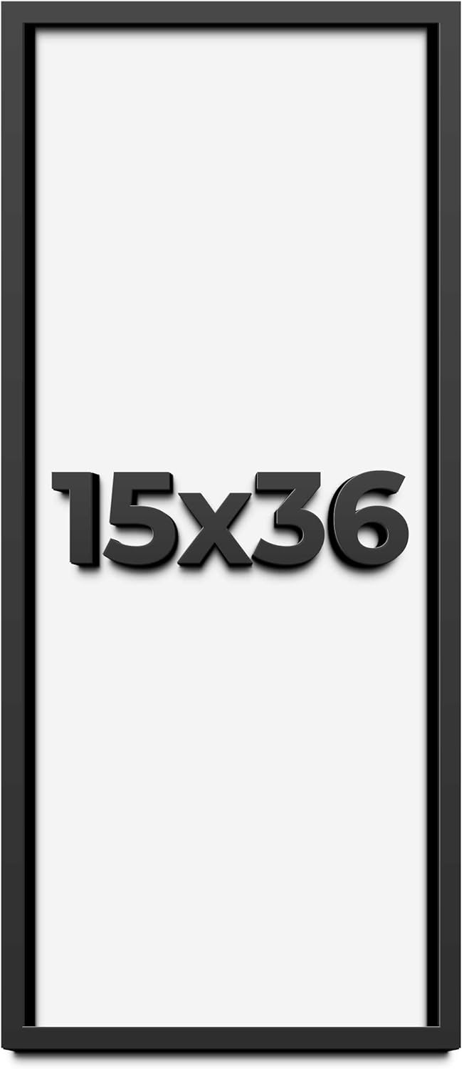 15x36 Shadow Box Frame Black | 1 Inch Deep Solid Wood Shadowbox Display Frame | UV Resistant Acrylic Plexiglass, Acid Free Backing, and Hanging Hardware | Dugan Picture Frame Style