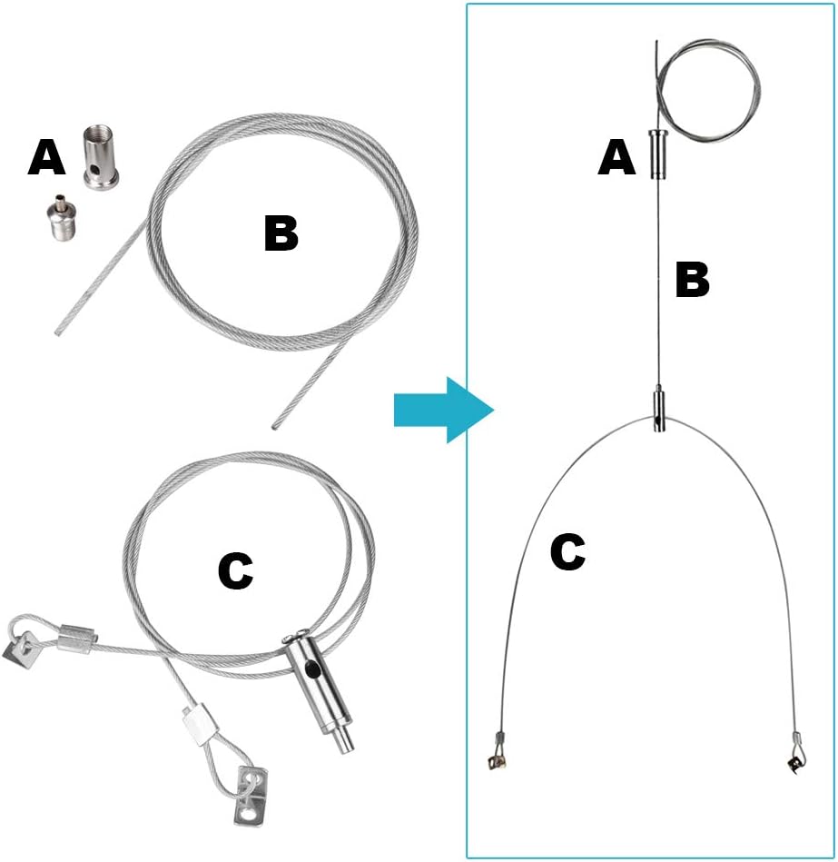 4 Pack Light Suspension Kit, 3.2 ft Adjustable Grow Light Hanger Wire, Steel Ceiling Hanging Cable for Aquarium LED Panel, Load 11 lbs Per Wire