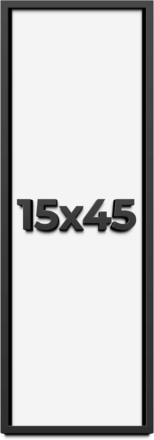 15x45 Shadow Box Frame Black | 1 Inch Deep Solid Wood Shadowbox Display Frame | UV Resistant Acrylic Plexiglass, Acid Free Backing, and Hanging Hardware | Dugan Picture Frame Style