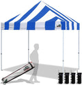 Eurmax USA Standard 10x10ft Patio Pop Up Canopy Tent for Outdoor Events Commercial Instant Canopies with Heavy Duty Roller Bag,Bonus 4 Canopy Sand Bags (Stripe Blue)