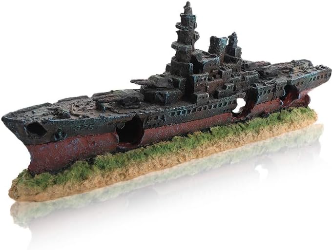 16.5 inch Extra Large Realistic Shipwreck Decor for Aquarium - Resin Sunken Ship Ornament with Fish Hideouts, Fish Tank Accessories, Aquarium Ornaments, Fish Tank shipwrecks Giant Warship
