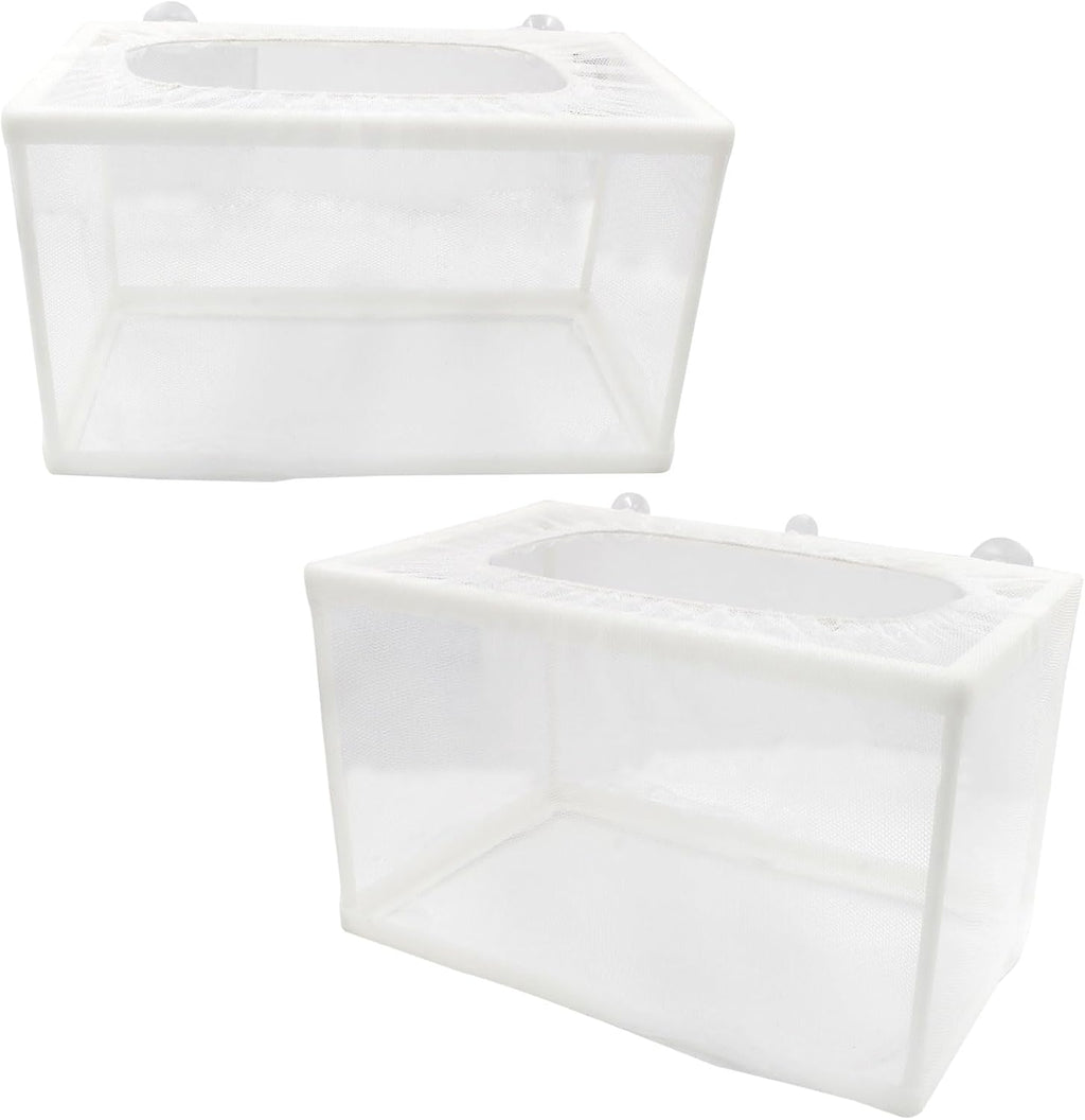 Hordion 2 Pack Mesh Aquarium Breeder Box, Fish Tank Breeder Net Fry Hatchery Incubator Mesh with Suction Cups for Newborn Small Fish, Large Size