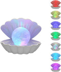 Shell Pearl Beach Themed Night Light, RGB 8 Colors Changing Mood Shell Pearl Lamps, Bedside LED Clamshell Portable Night Lights for Bar (White)