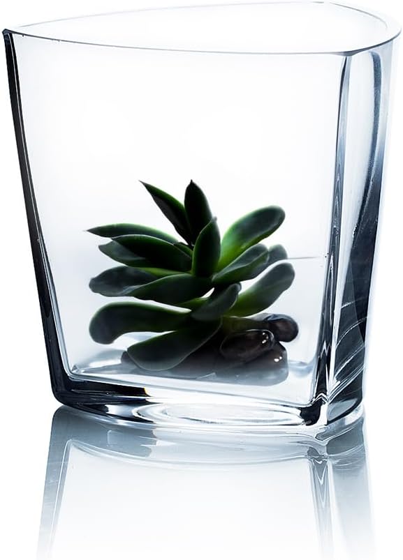 WGVI Clear Glass Tea Light Votive Candle Holder, Width 4", Height 4", Clear Round Triangular Opening, Glass Vase, Floral Container, Small Planter Terrarium, 1 Piece
