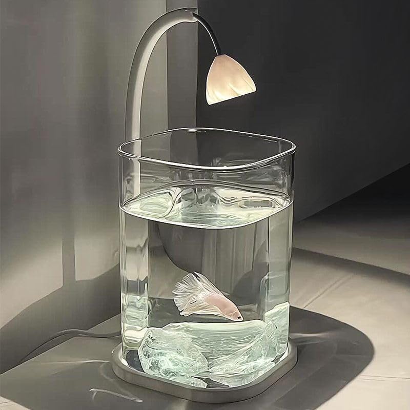 LED Fish Tank LED Fish Tank Lamp with Decorative Glass Container, Modern Aquarium Night Light, Illuminated Water Display with Blue Betta Fish Design
