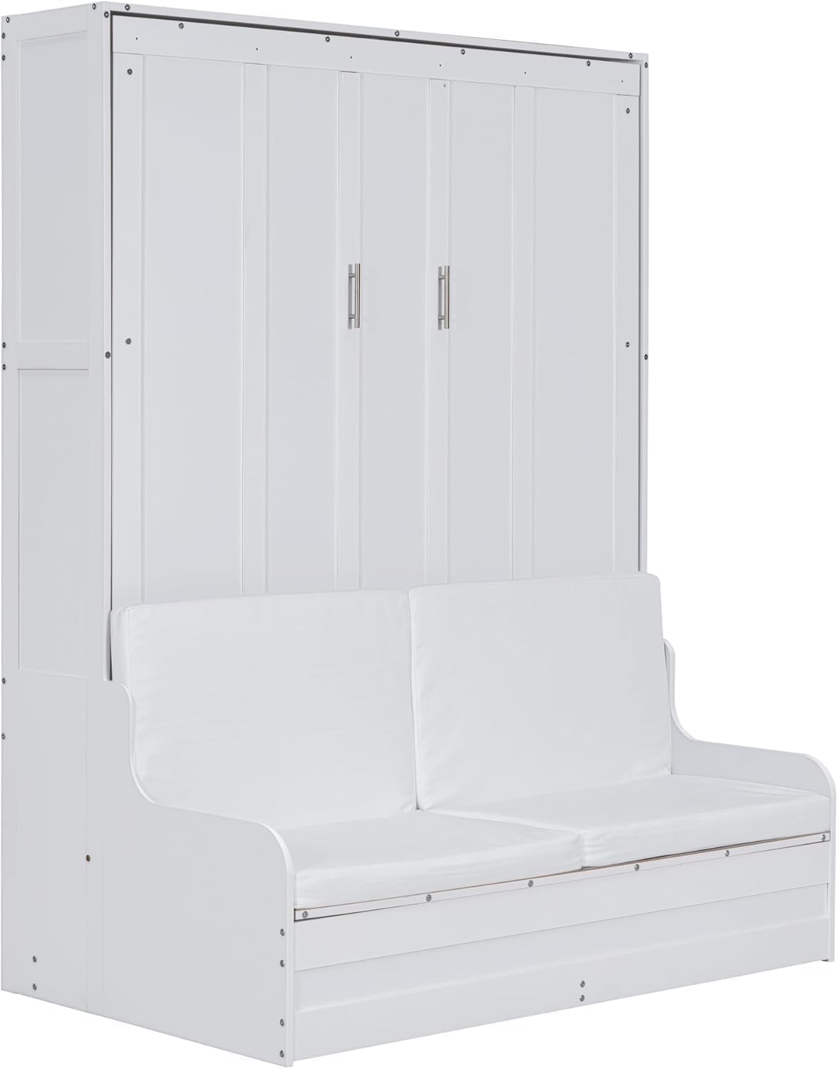 MERITLINE Queen Murphy Bed with Sofa,Wood Folding Murphy Wall Bed Cabinet with Couch (White)