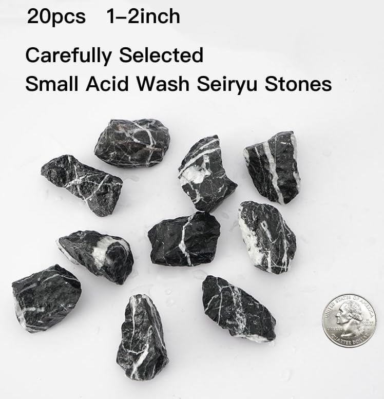 Carefully Selected Small Acid Wash Seiryu Stones,Boutique Seiryu Stones, PH Neutral Decorative Aquarium Rocks, seiryu Stone Aquarium Rock (1-2inch 20pcs)