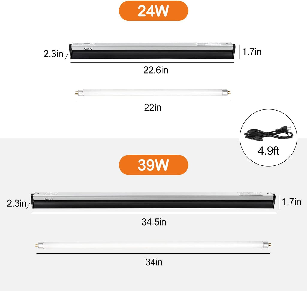 Oiibo T5 UVB Reptile Lighting Combo Kit, Reptile Light Fixture with Desert 12.0 UVB Bulb High Output T5 HO UVB Reptile Light with Detachable Curved Reflector(24W)