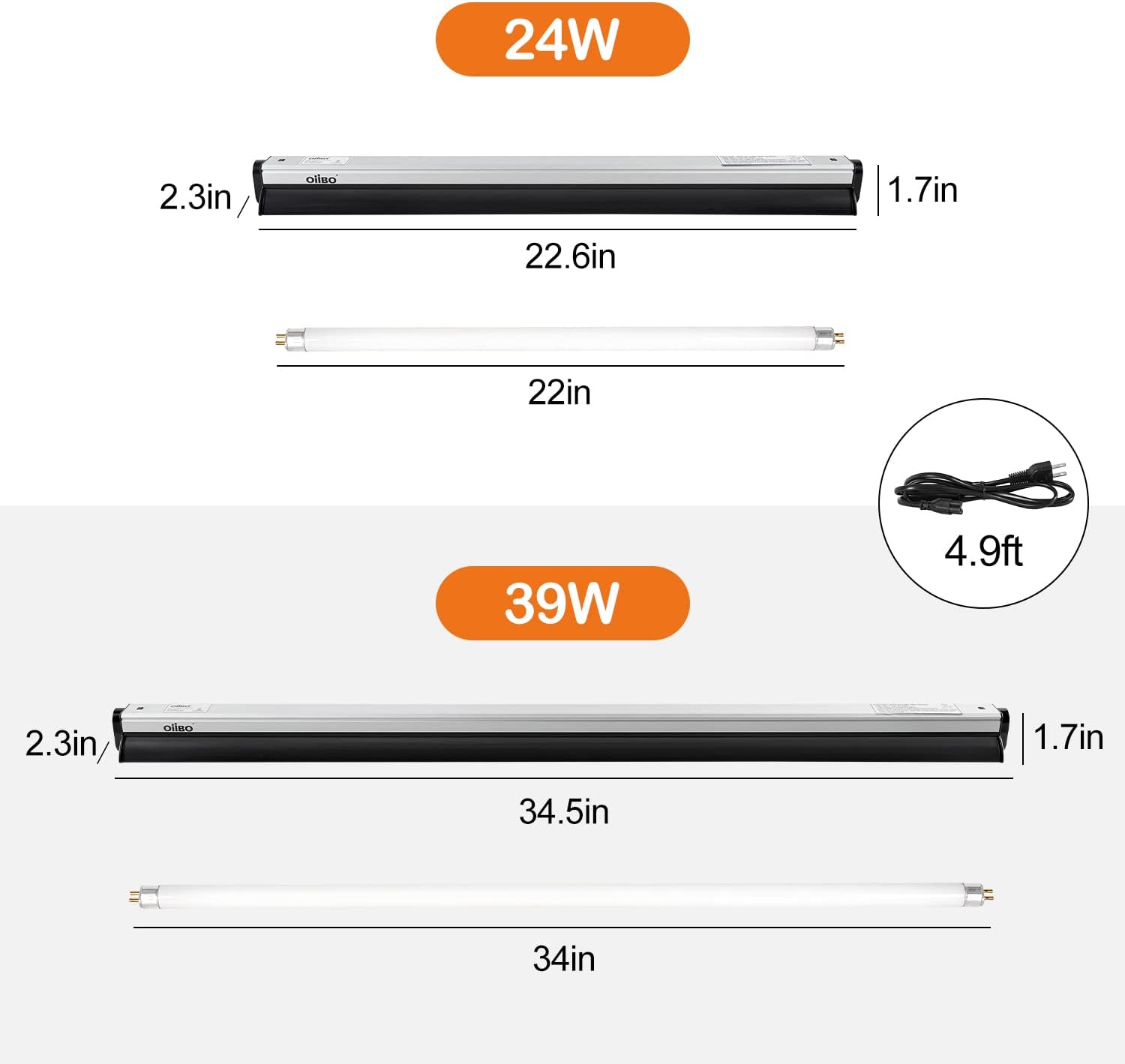 Oiibo T5 UVB Reptile Lighting Combo Kit, Reptile Light Fixture with Desert 12.0 UVB Bulb High Output T5 HO UVB Reptile Light with Detachable Curved Reflector(24W)
