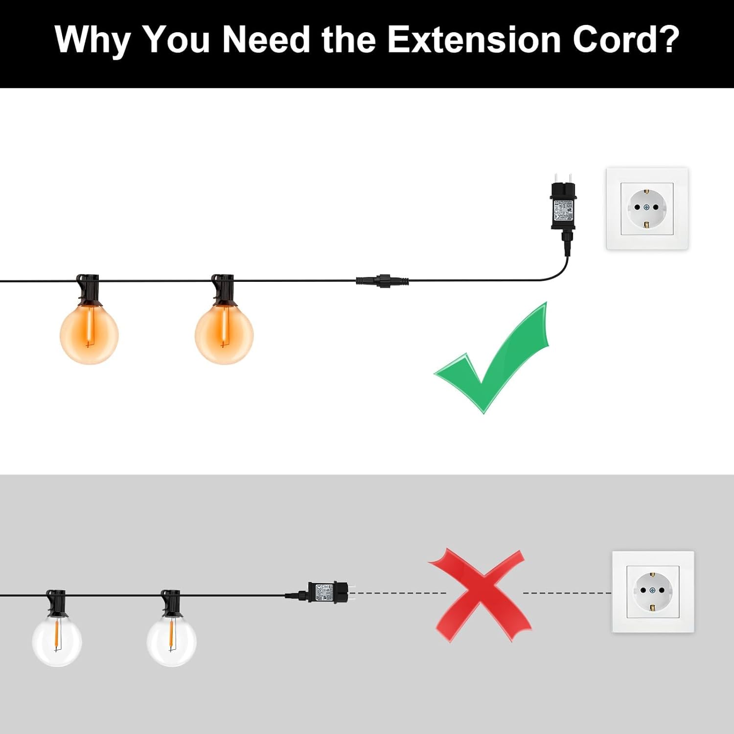 2Pin Extension Cable 10FT, IP68 Waterproof Extension Lead 16AWG Extension Cord for Outdoor Solar String Lights, Indoor String Lights - 1Pack