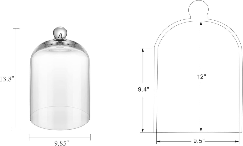 14" Tall Large Handmade Thick And Sturdy Glass Cloche Dia 9.8" H 13.7", Thick & Sturdy, For Terrarium, Trinkets, Figurines, LED Light String. Cloche Glass Dome, Bell Jar Display (1, 9.8"x13.7")