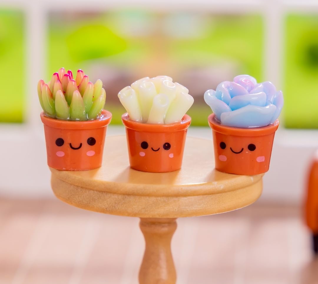 8 Pcs Succulent Planter Mini Resin Figurines with Smiley Face Flowerpots - Tiny Potted Flowers for Dollhouse Accessories, Courtyard, DIY Crafts, Desk, Car & Home Office Decorations