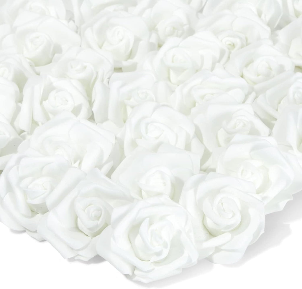 Juvale White Flowers Artificial Roses - Artificial Flowers for Wedding Decor & Centerpiece Table Decorations - 100-Pack, 3 in Diameter, White