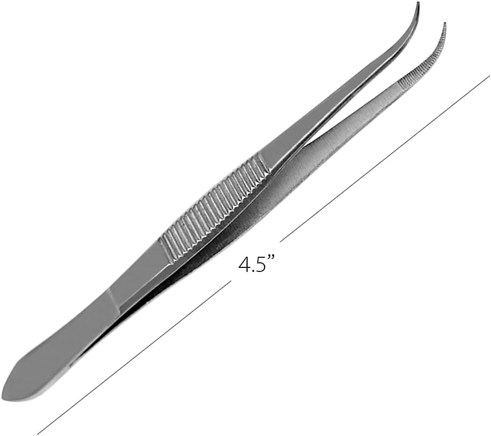 Splinter Forceps - Fine Point - Tweezers Stainless Steel Straight & Curved (Curved 4.50")