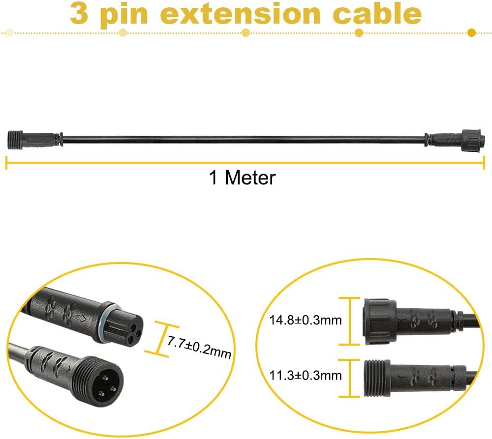 Sumaote 1m 3.28ft 3Pin Extension Cable Wire with Male and Female Connectors at Both Ends Only for SURMOUNTE 3Pin Deck Lights and Permanent Lights, Pack of 5