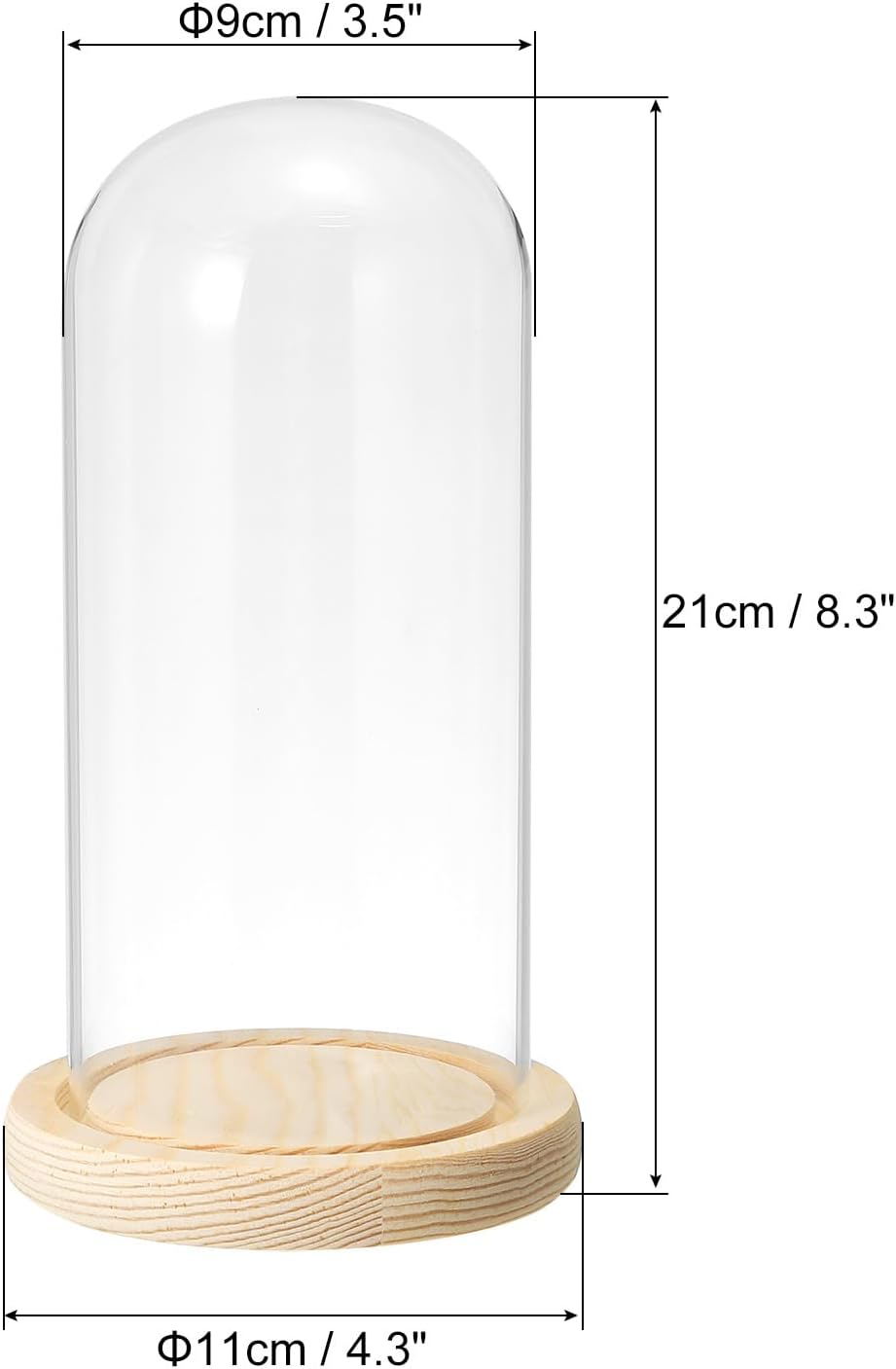 PATIKIL 7.9"x3.5" Clear Cloche Glass Dome, Glass Bell Jar Display Case Tabletop Centerpiece with Wooden Base for Plants Home Decor