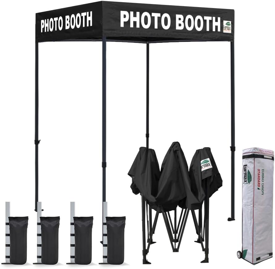 Eurmax USA Printed 5x5 Flat Top Pop Up Canopy Tent Commercial Instant Canopies with Heavy Duty Roller Bag,Bonus 4 Sand Weights Bags (Flat Printed Black)