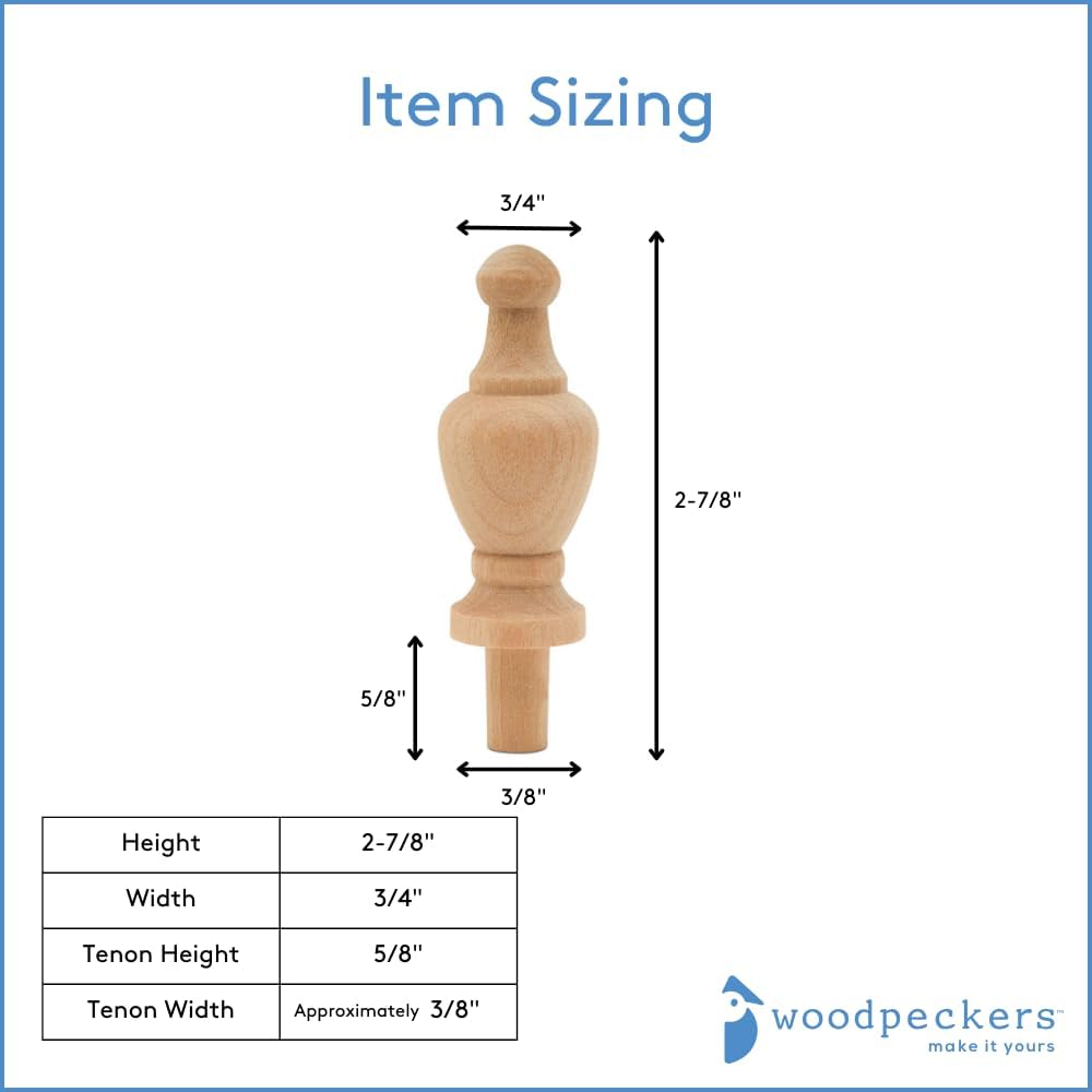 Small Wood Finials, 2-7/8 inch Wooden Finials for Crafting, DIY Décor, and Wooden Finial Crafts, Pack of 12, by Woodpeckers