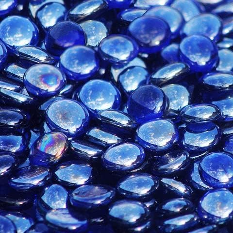 Reflective Fire Pit Glass Beads - Professional Grade Fire Glass for Fire Pit - 3/4" Firepit Glass Rock - Glass Stones - Gas & Propane Fireplace Glass (50 Pound, Dark Blue)