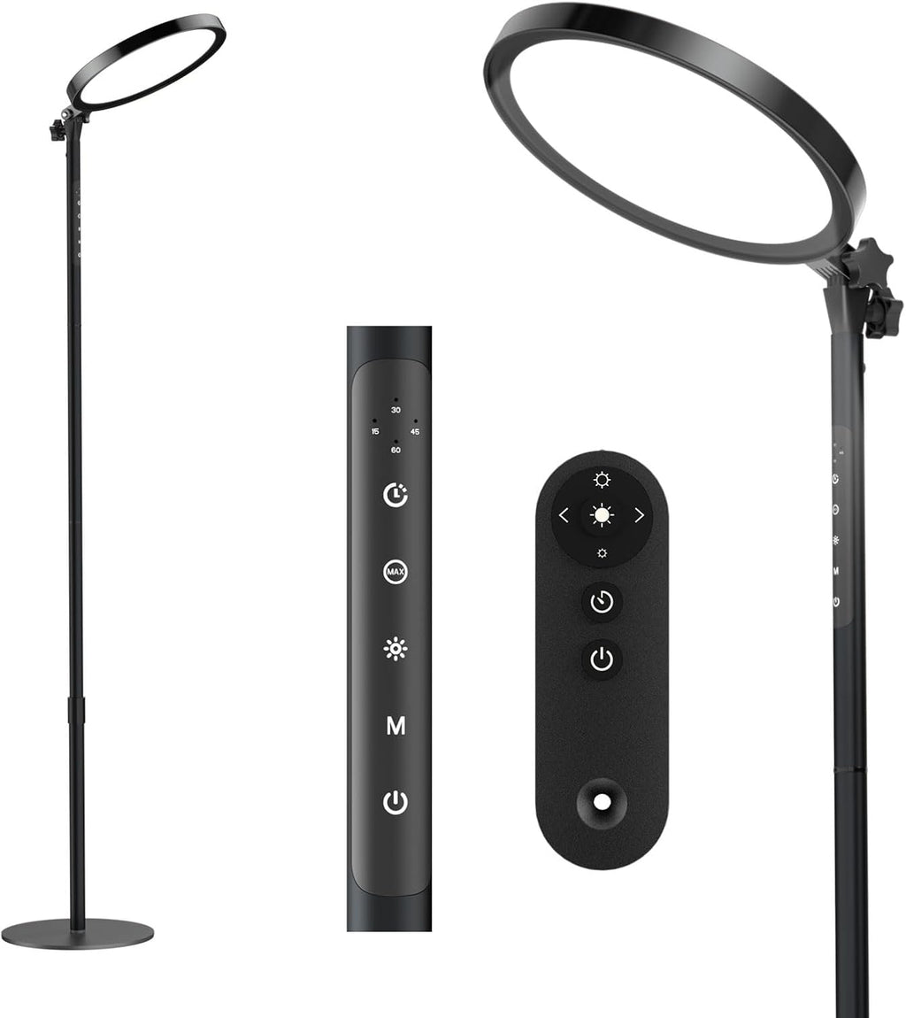 Light Therapy Lamp,12000 Lux UV-Free Sun Lamp Full Spectrum Sunlight Lamp with 12" Panel/71 High/4 Color Temperature/5 Brightness/Remote Control, 2 in 1 Retractable Floor Light Therapy Lamp