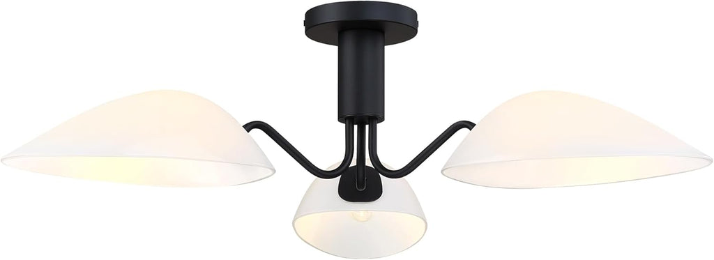 MEXO Modern Black 3-Light Ceiling Light with Opal White Glass Shade Semi Flush Mount Ceiling Light for Living Room Hallway Sputnik Chandelier Lighting Fixture