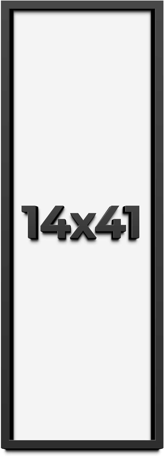 14x41 Shadow Box Frame Black | 1 Inch Deep Solid Wood Shadowbox Display Frame | UV Resistant Acrylic Plexiglass, Acid Free Backing, and Hanging Hardware | Dugan Picture Frame Style