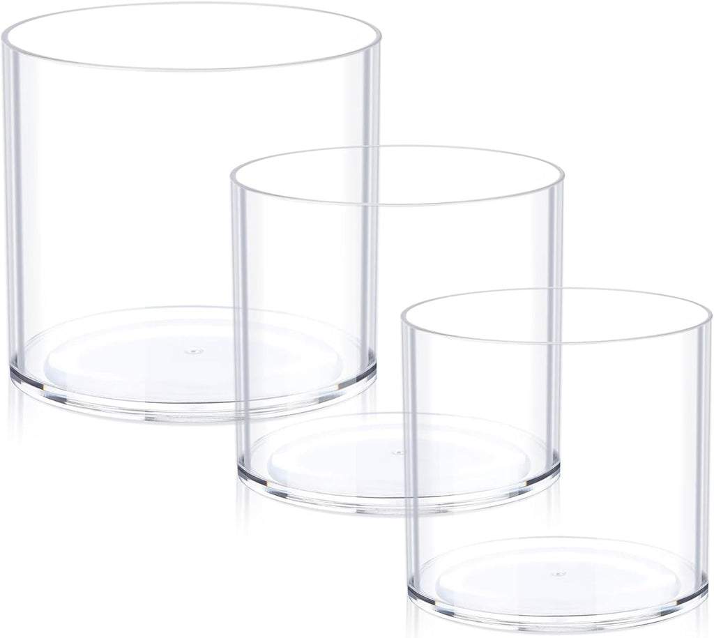 JYPS Clear Vase Set of 3, Polycarbonate, Round, Transparent, Wide Mouth, 6 inches, Ideal for Wedding Decor, Flowers, Bedroom, Living Room, Bathroom, Break Resistant