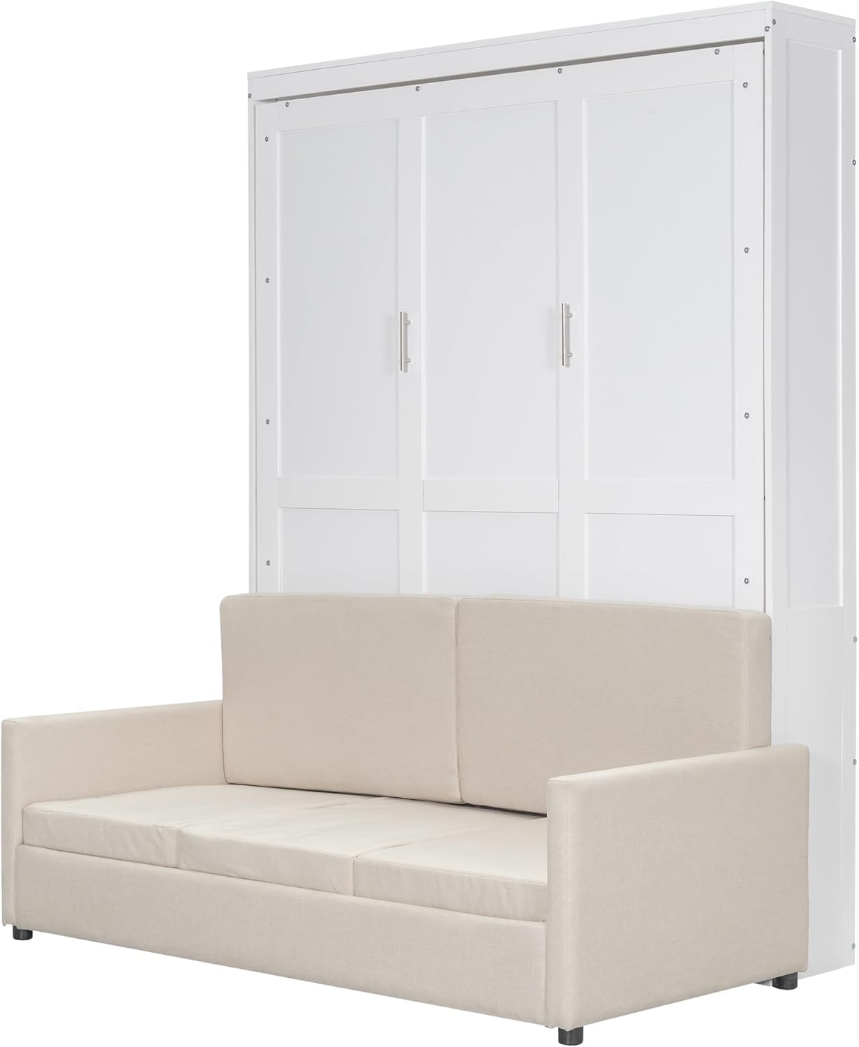 Queen Murphy Bed with Couch,Wood Folding Murphy Wall Bed Cabinet with Sofa,White